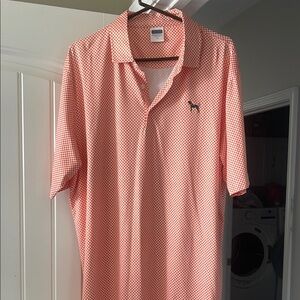 Men's Gingham Polo Shirt - volunteer traditions. Orange and white checkered